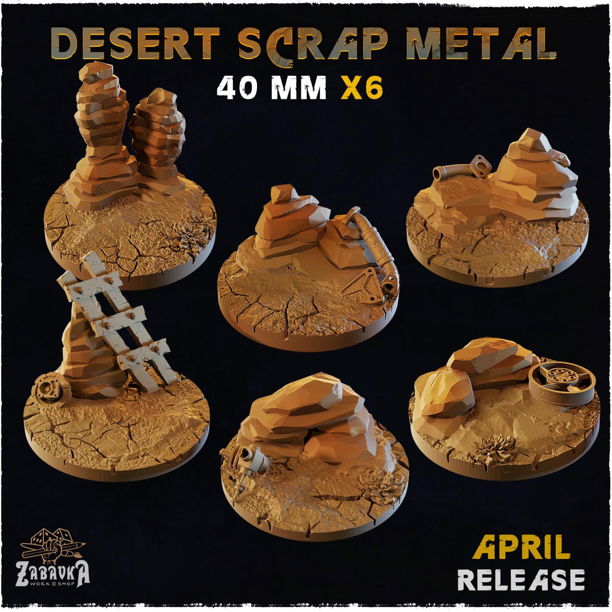 Desert Scrap Metal Miniature Bases & Toppers | 25mm 32mm 40mm Round Oval | Wasteland Wargaming Resin Base Set | Magnet Ready Basing