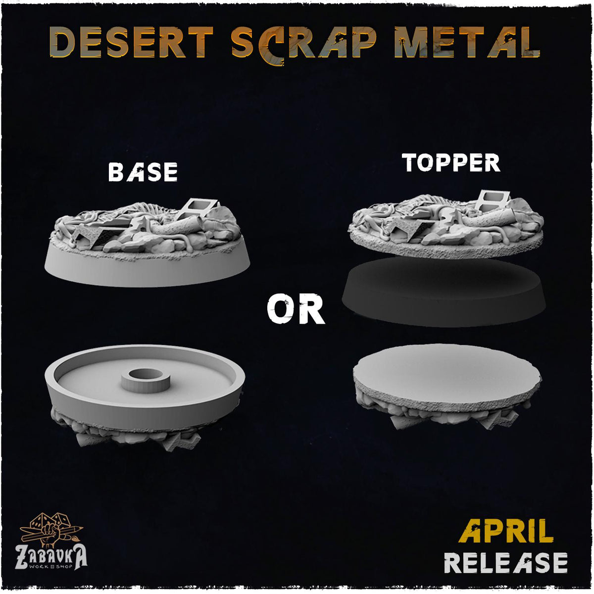 Desert Scrap Metal Miniature Bases & Toppers | 25mm 32mm 40mm Round Oval | Wasteland Wargaming Resin Base Set | Magnet Ready Basing