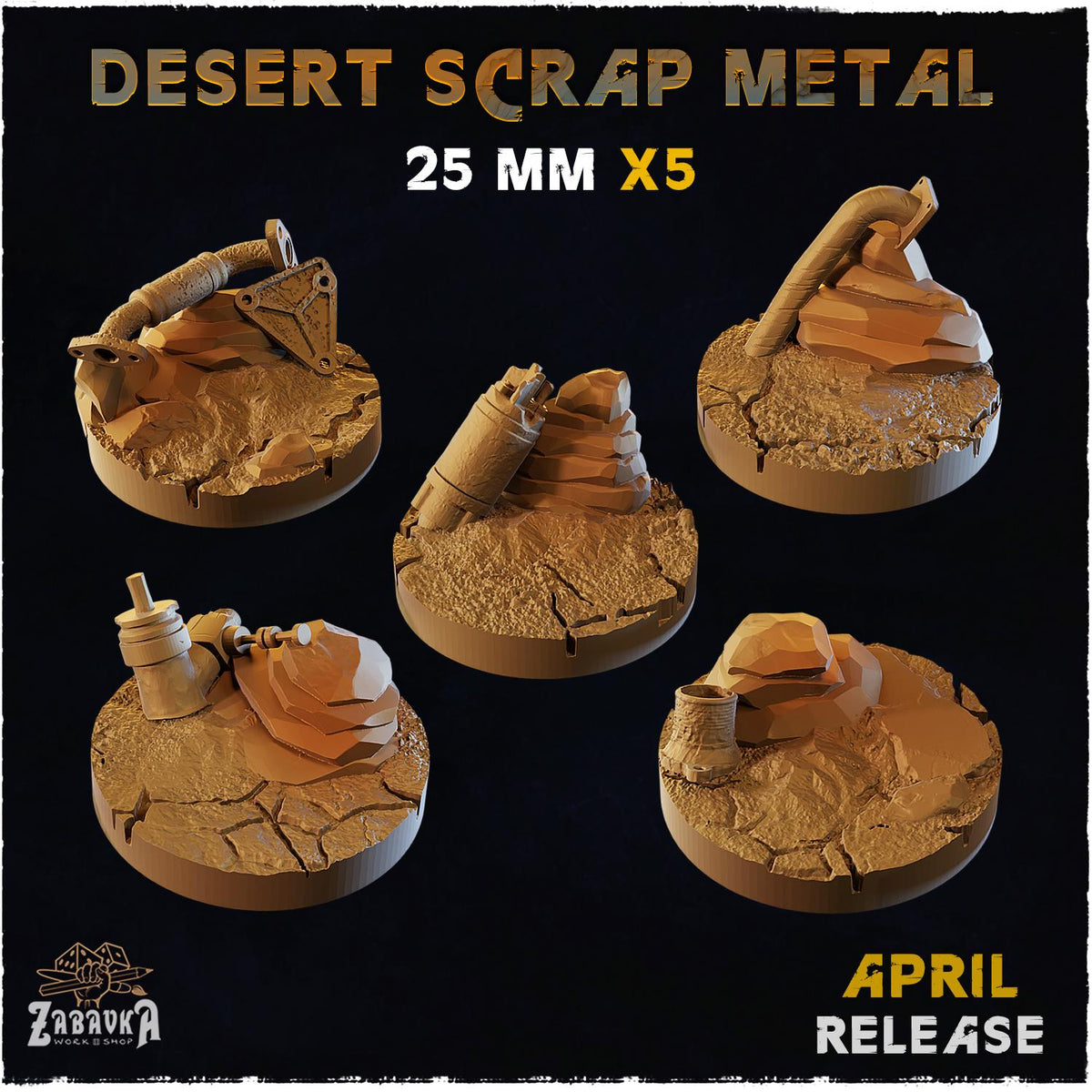 Desert Scrap Metal Miniature Bases & Toppers | 25mm 32mm 40mm Round Oval | Wasteland Wargaming Resin Base Set | Magnet Ready Basing