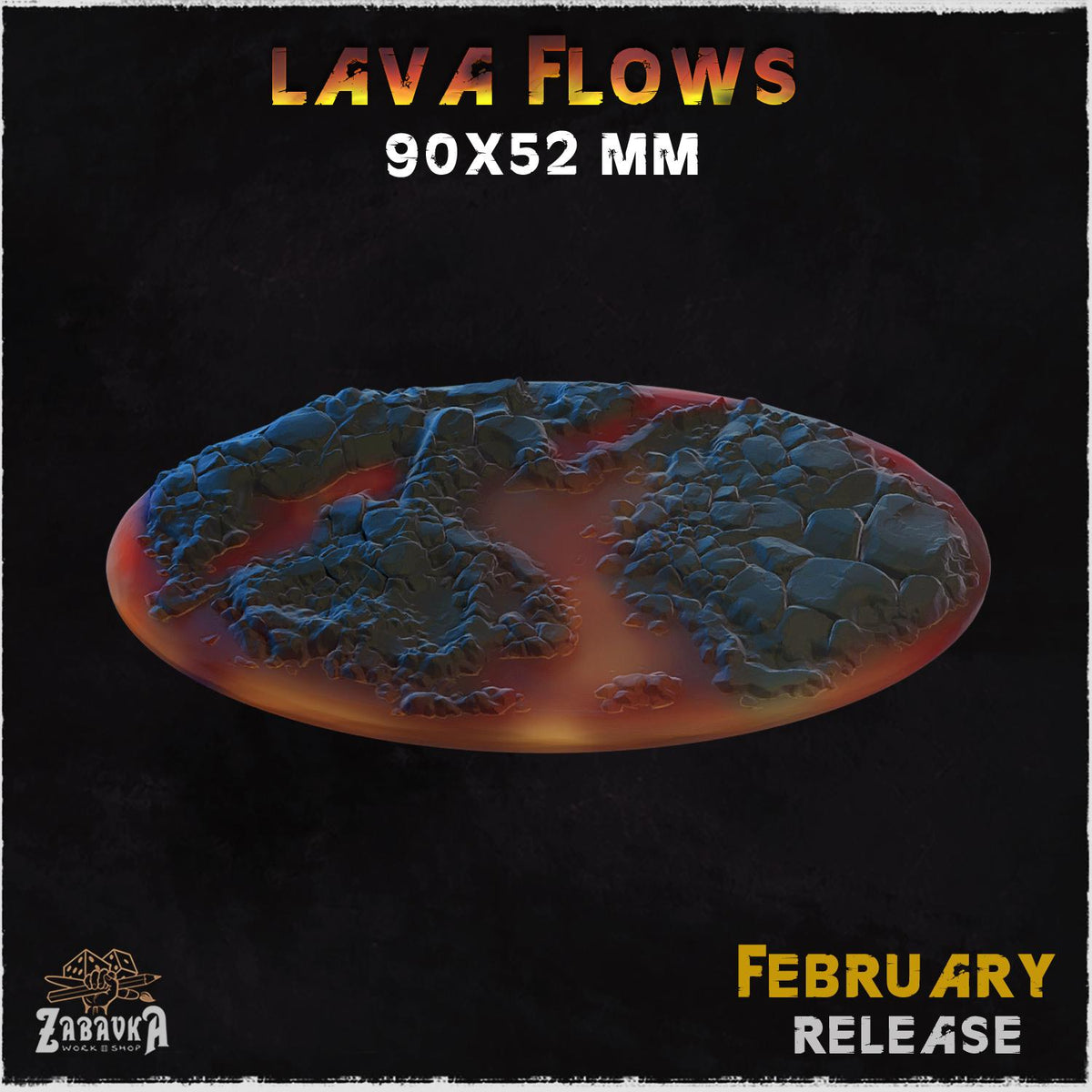 Lava Flow Miniature Bases & Toppers | 25mm 32mm 40mm Round Oval Sizes | Volcanic Magma Wargaming Resin Base Set | Magnet Ready Basing