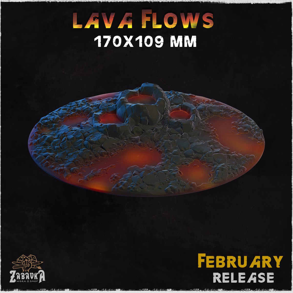 Lava Flow Miniature Bases & Toppers | 25mm 32mm 40mm Round Oval Sizes | Volcanic Magma Wargaming Resin Base Set | Magnet Ready Basing