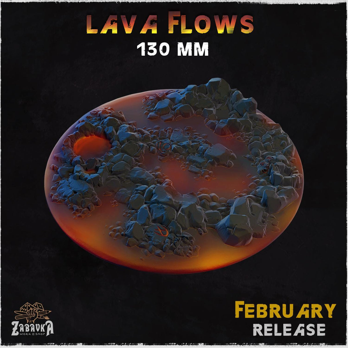 Lava Flow Miniature Bases & Toppers | 25mm 32mm 40mm Round Oval Sizes | Volcanic Magma Wargaming Resin Base Set | Magnet Ready Basing