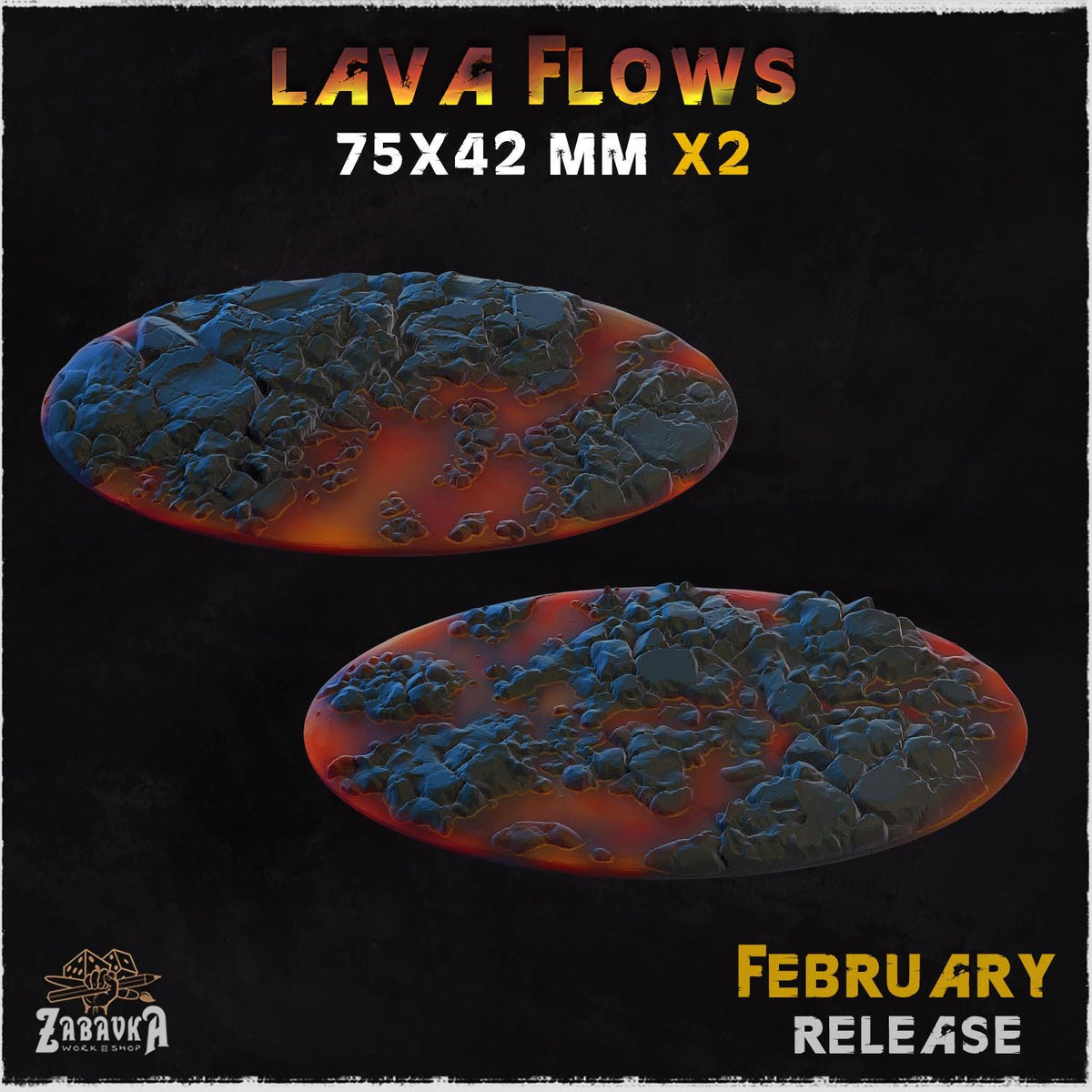 Lava Flow Miniature Bases & Toppers | 25mm 32mm 40mm Round Oval Sizes | Volcanic Magma Wargaming Resin Base Set | Magnet Ready Basing