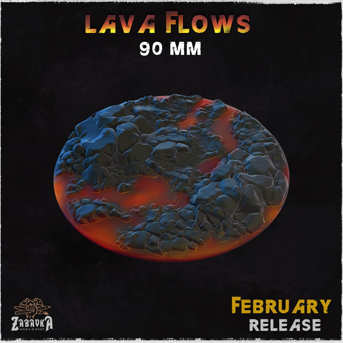 Lava Flow Miniature Bases & Toppers | 25mm 32mm 40mm Round Oval Sizes | Volcanic Magma Wargaming Resin Base Set | Magnet Ready Basing