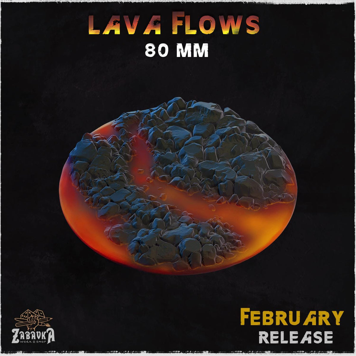 Lava Flow Miniature Bases & Toppers | 25mm 32mm 40mm Round Oval Sizes | Volcanic Magma Wargaming Resin Base Set | Magnet Ready Basing
