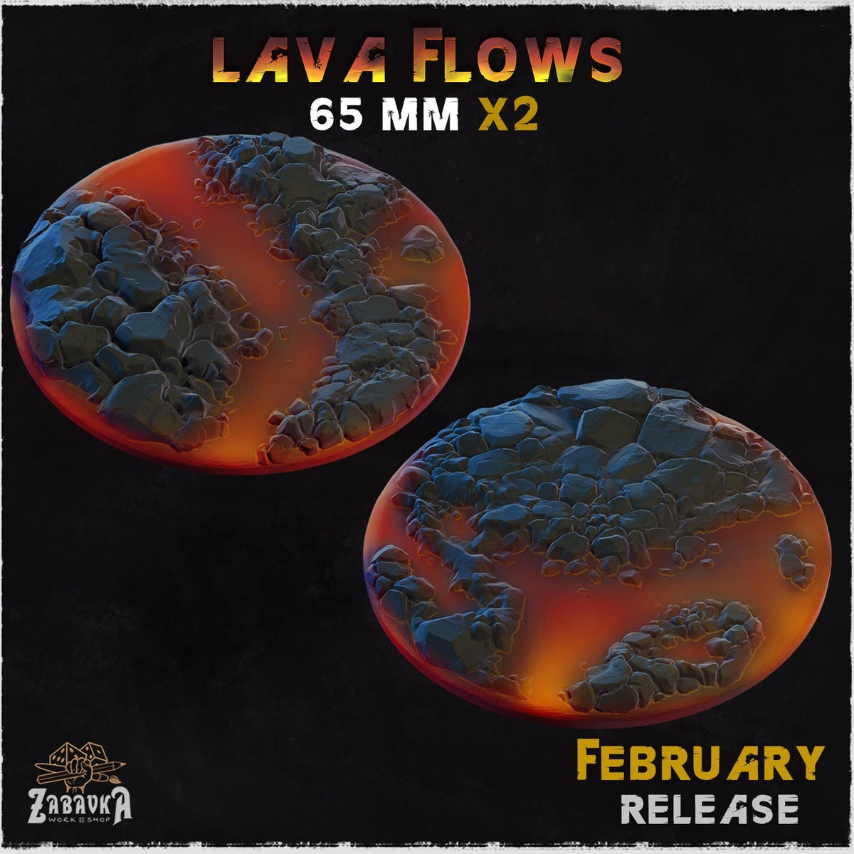 Lava Flow Miniature Bases & Toppers | 25mm 32mm 40mm Round Oval Sizes | Volcanic Magma Wargaming Resin Base Set | Magnet Ready Basing