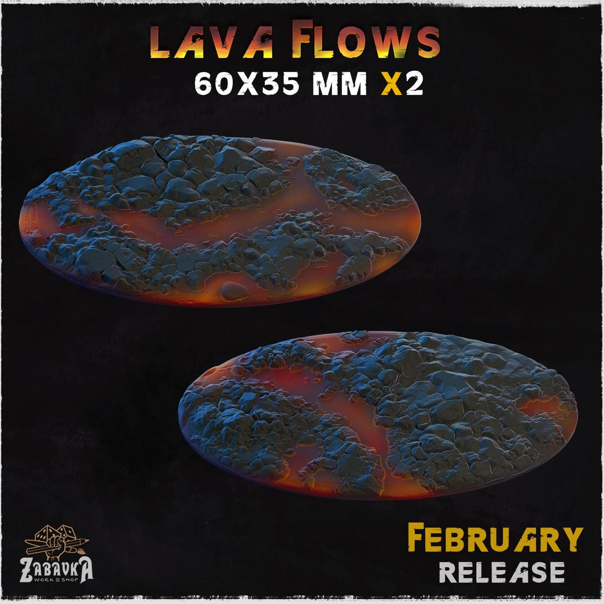 Lava Flow Miniature Bases & Toppers | 25mm 32mm 40mm Round Oval Sizes | Volcanic Magma Wargaming Resin Base Set | Magnet Ready Basing