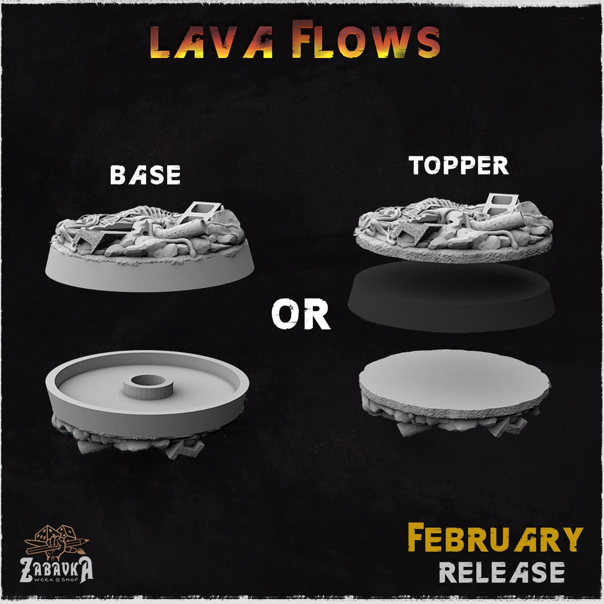 Lava Flow Miniature Bases & Toppers | 25mm 32mm 40mm Round Oval Sizes | Volcanic Magma Wargaming Resin Base Set | Magnet Ready Basing