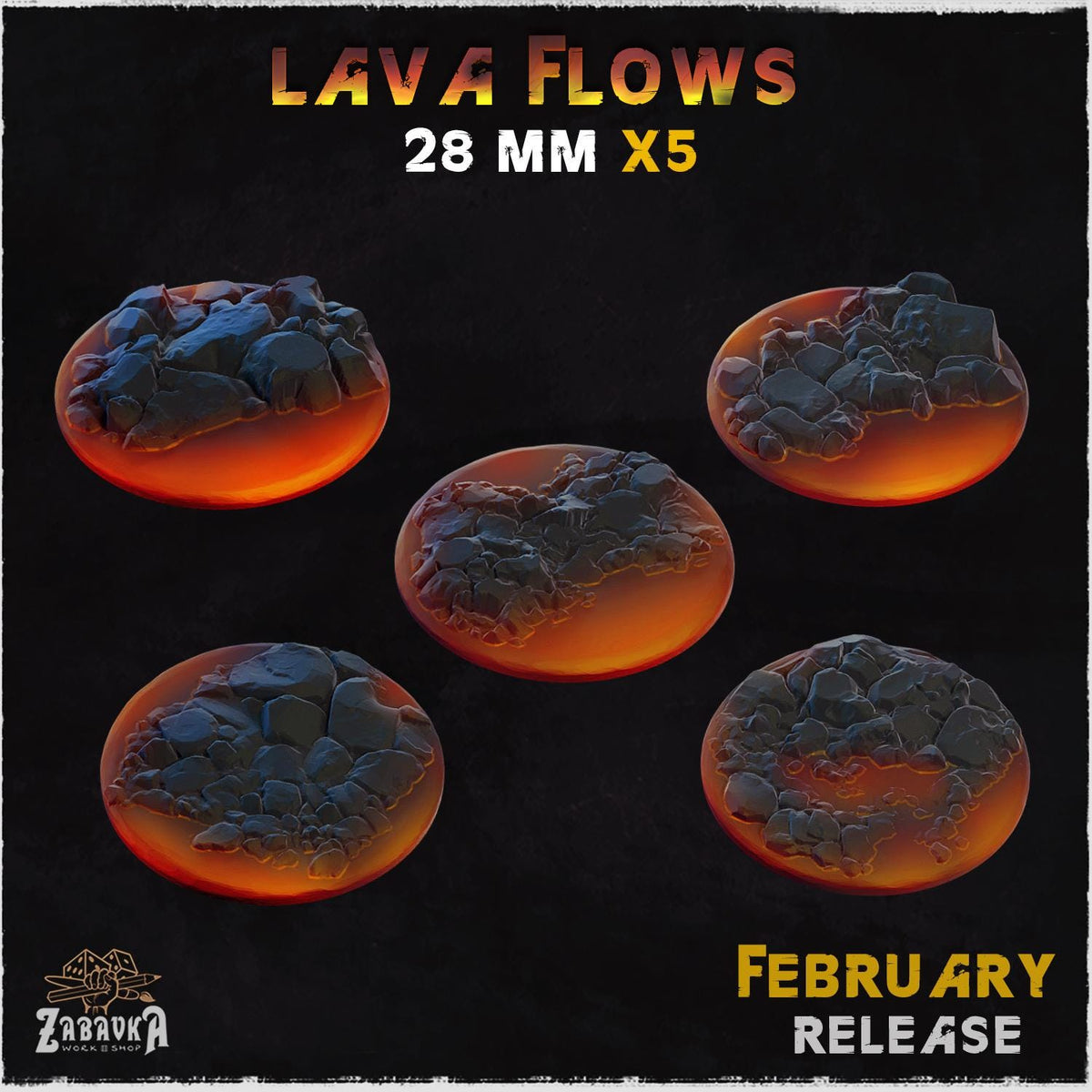 Lava Flow Miniature Bases & Toppers | 25mm 32mm 40mm Round Oval Sizes | Volcanic Magma Wargaming Resin Base Set | Magnet Ready Basing
