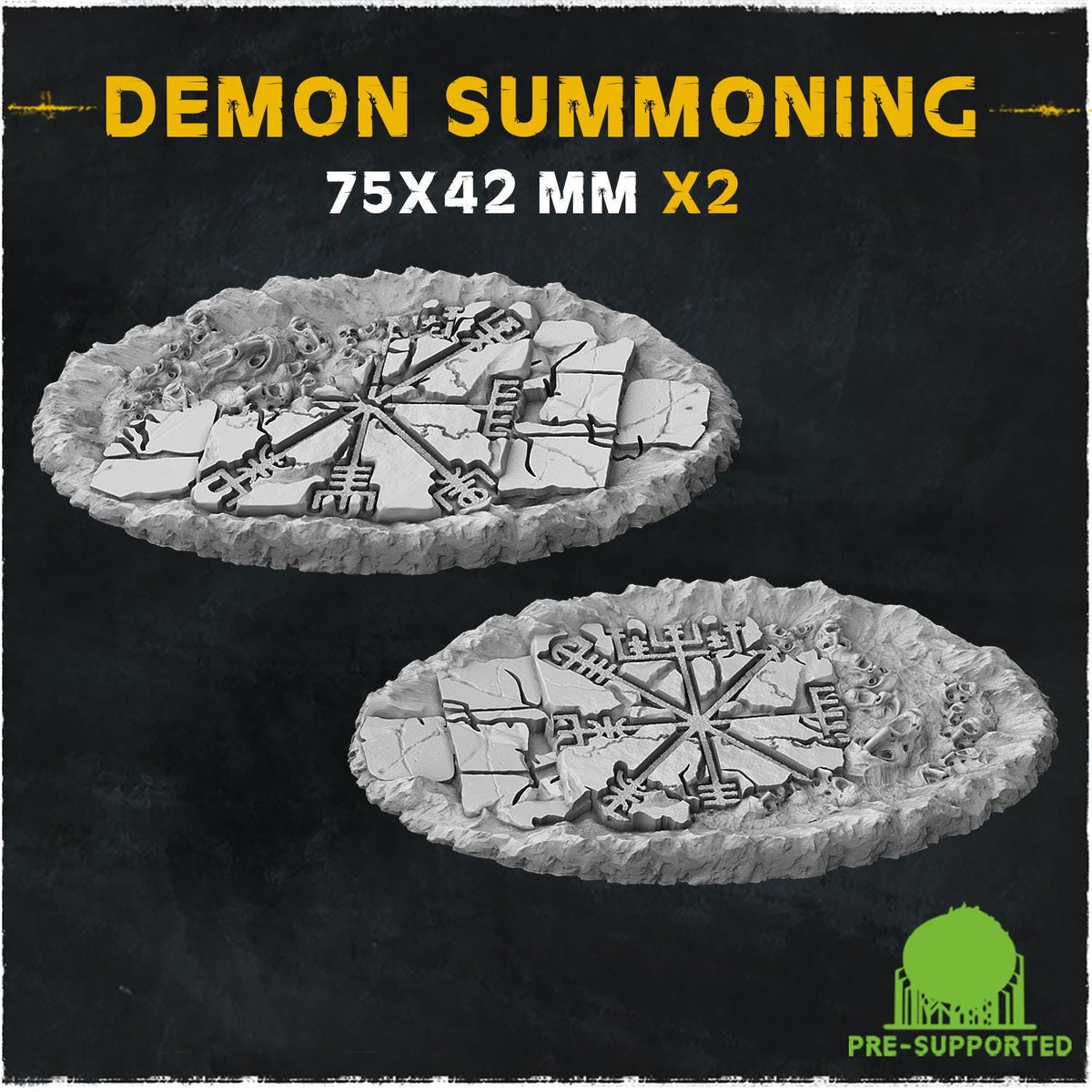 Demon Summoning Circle Miniature Bases & Toppers | 25mm 32mm 40mm Round Oval | Occult Rune Wargaming Resin Base Set | Magnet Ready