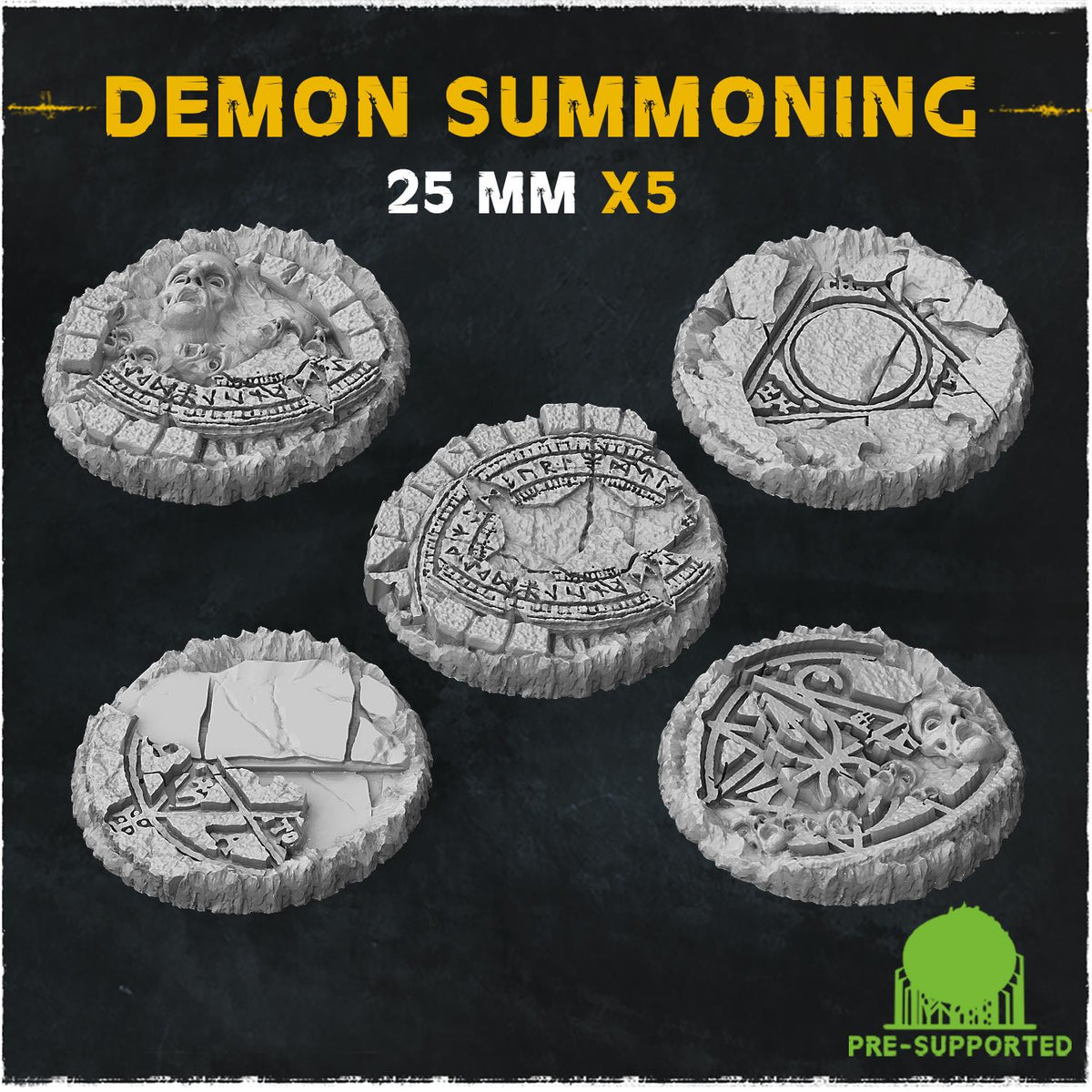 Demon Summoning Circle Miniature Bases & Toppers | 25mm 32mm 40mm Round Oval | Occult Rune Wargaming Resin Base Set | Magnet Ready