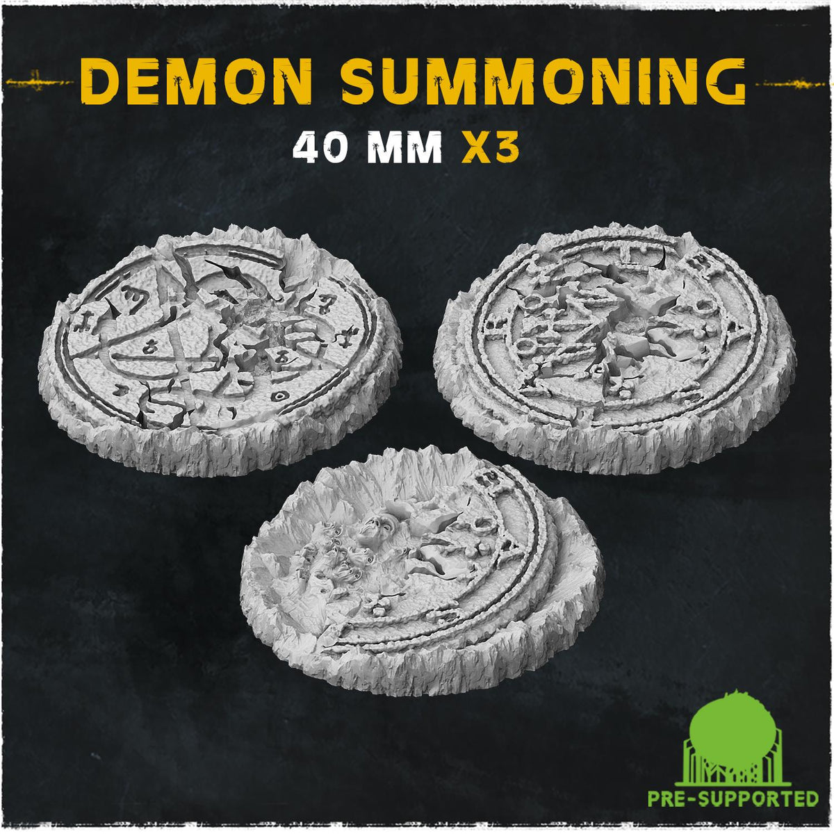 Demon Summoning Circle Miniature Bases & Toppers | 25mm 32mm 40mm Round Oval | Occult Rune Wargaming Resin Base Set | Magnet Ready