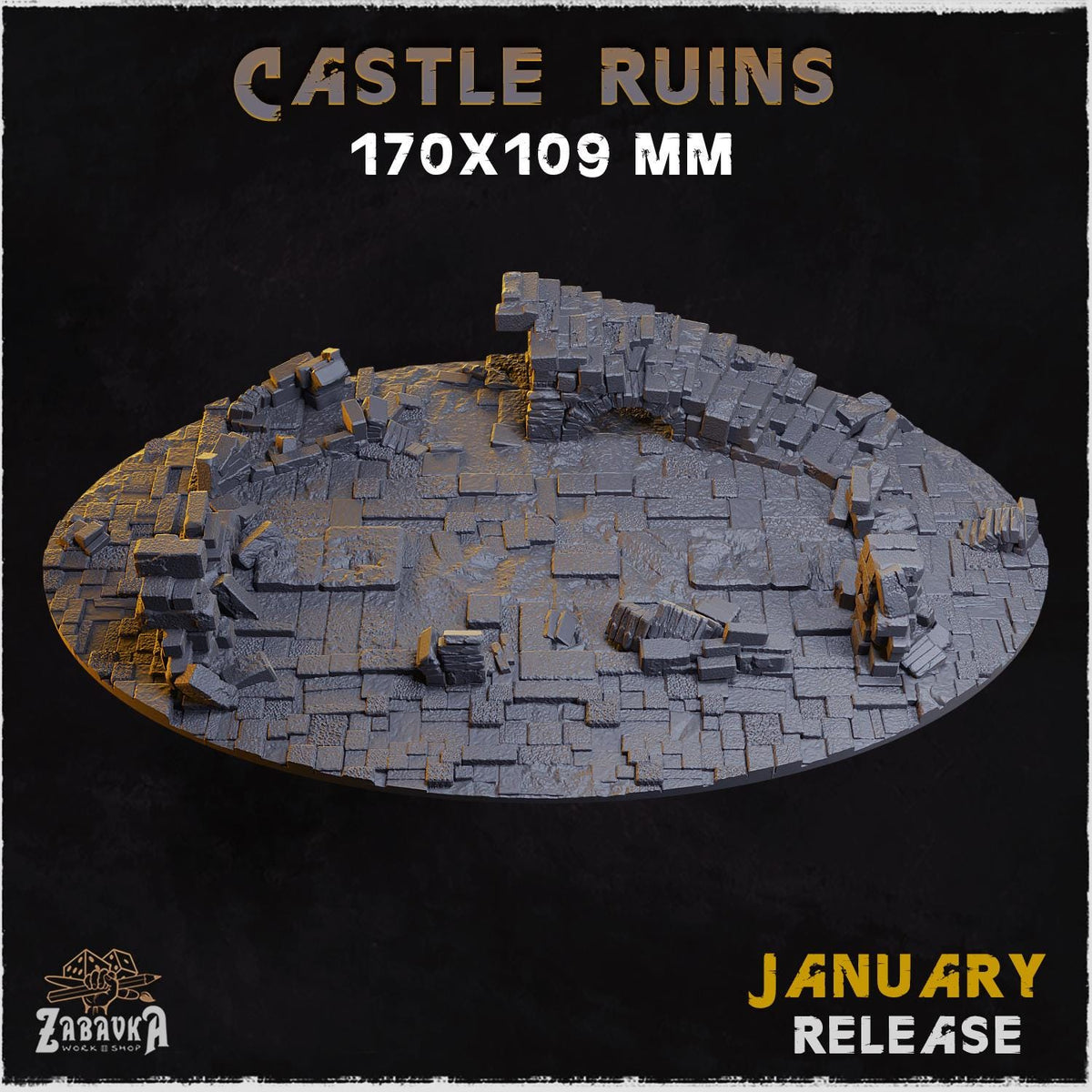 Castle Ruins Miniature Bases & Toppers | 25mm 32mm 40mm Round Oval Sizes | Medieval Fantasy Wargaming Resin Base Set | Magnet Ready