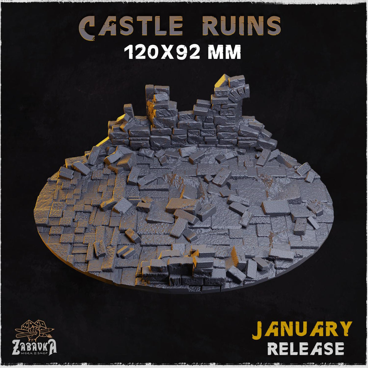 Castle Ruins Miniature Bases & Toppers | 25mm 32mm 40mm Round Oval Sizes | Medieval Fantasy Wargaming Resin Base Set | Magnet Ready