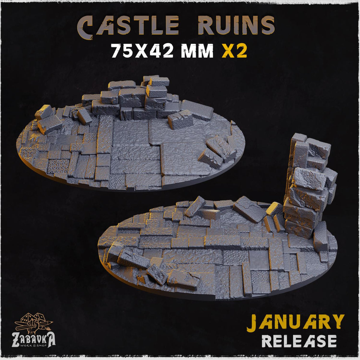 Castle Ruins Miniature Bases & Toppers | 25mm 32mm 40mm Round Oval Sizes | Medieval Fantasy Wargaming Resin Base Set | Magnet Ready