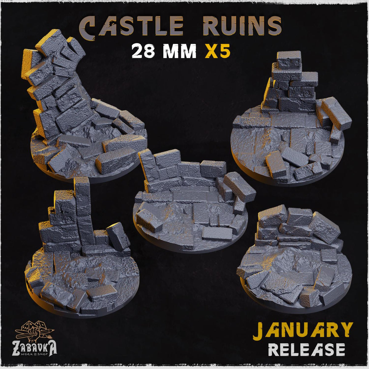 Castle Ruins Miniature Bases & Toppers | 25mm 32mm 40mm Round Oval Sizes | Medieval Fantasy Wargaming Resin Base Set | Magnet Ready