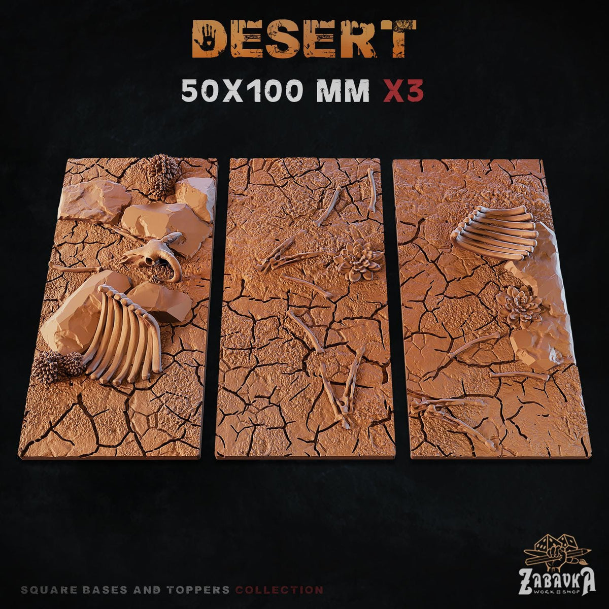 Desert Square Miniature Bases & Toppers | 25mm 30mm 40mm 50mm Rectangle Sizes | Rank and Flank Wargaming Resin Base Set | Magnet Ready