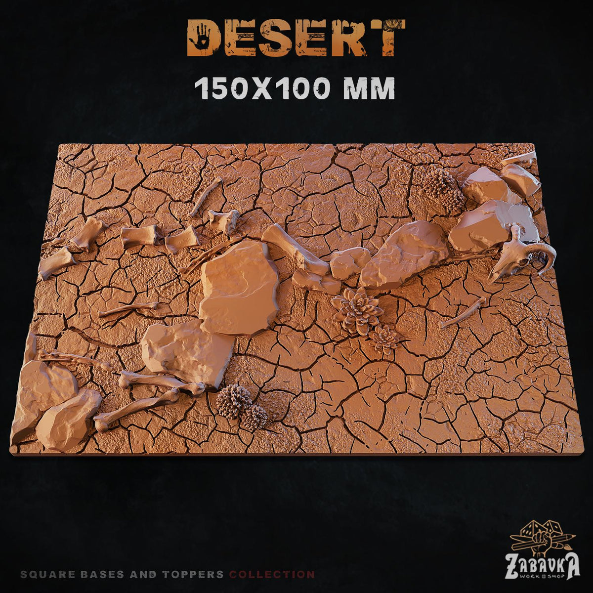 Desert Square Miniature Bases & Toppers | 25mm 30mm 40mm 50mm Rectangle Sizes | Rank and Flank Wargaming Resin Base Set | Magnet Ready