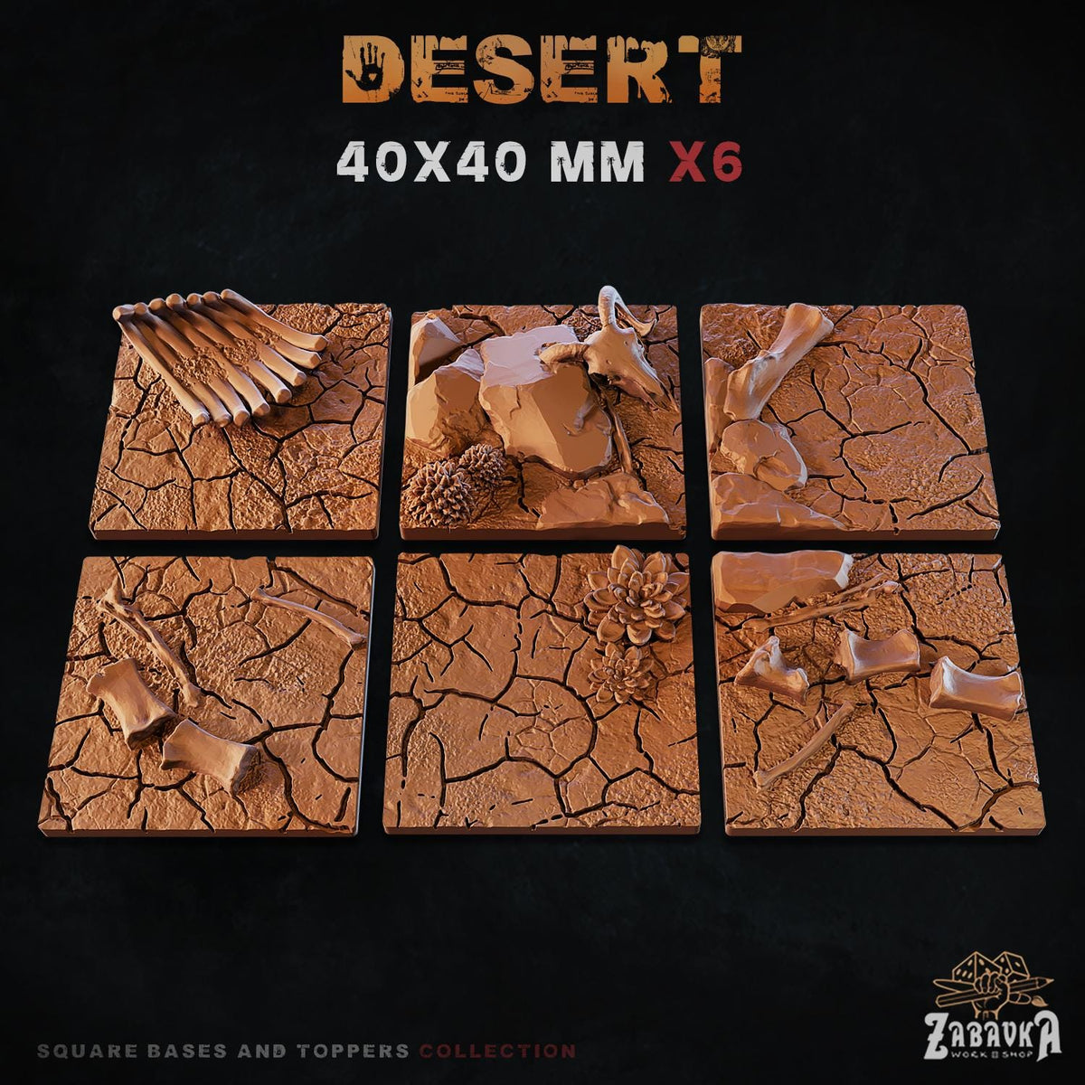 Desert Square Miniature Bases & Toppers | 25mm 30mm 40mm 50mm Rectangle Sizes | Rank and Flank Wargaming Resin Base Set | Magnet Ready