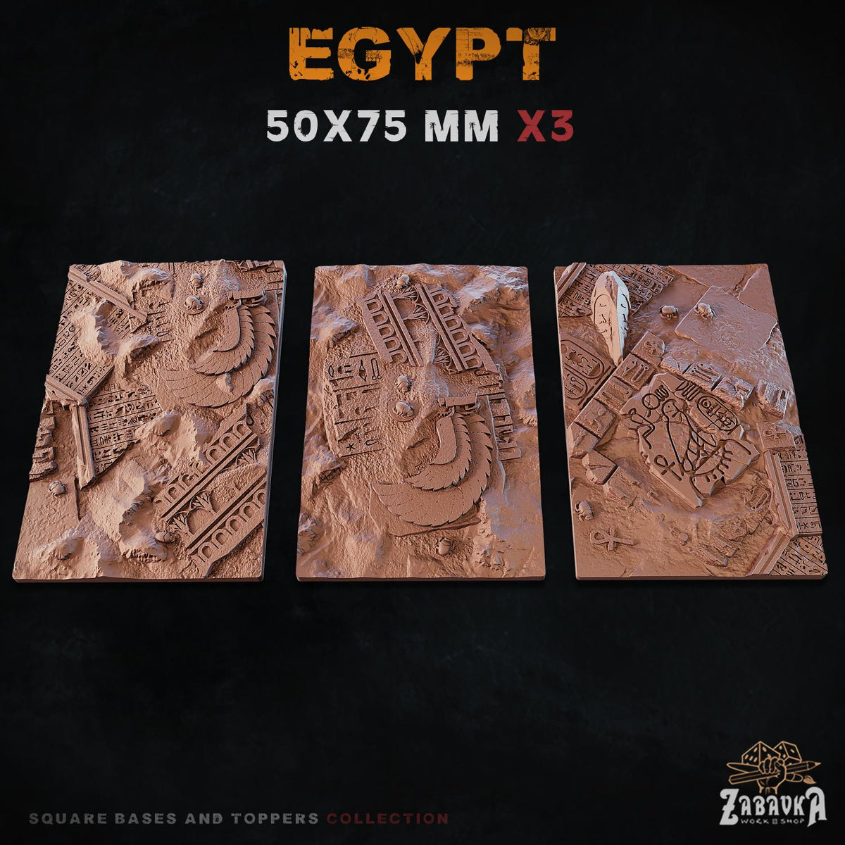 Egyptian Tomb Square Miniature Bases & Toppers | 25mm 30mm 40mm 50mm Rectangle Sizes | Rank and Flank Wargaming Resin Base Set | Magnets