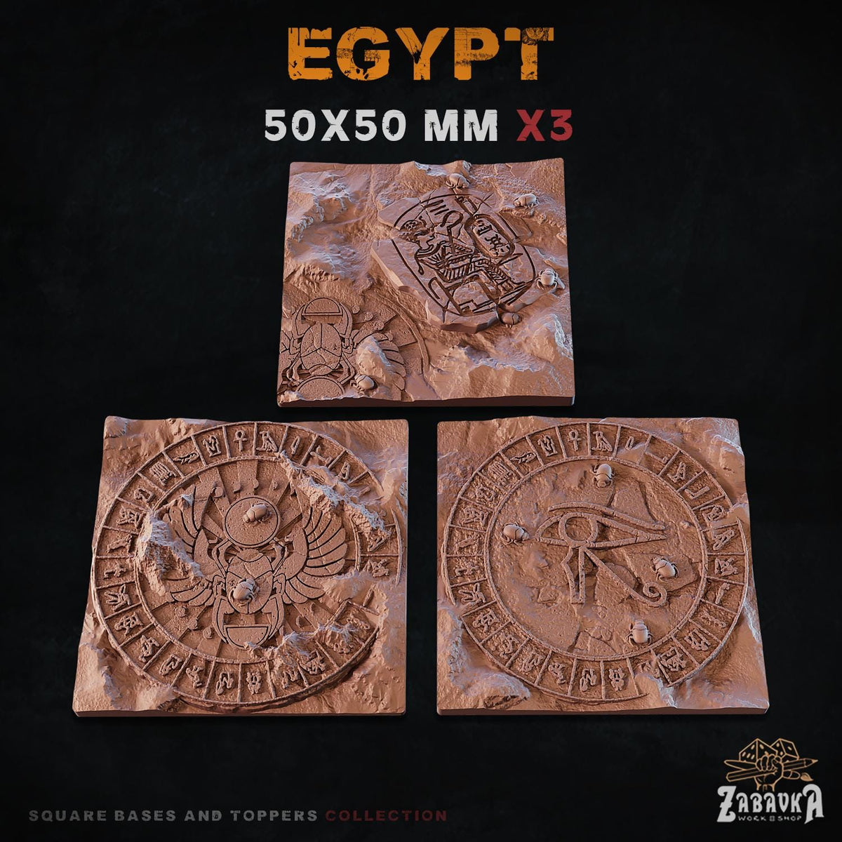 Egyptian Tomb Square Miniature Bases & Toppers | 25mm 30mm 40mm 50mm Rectangle Sizes | Rank and Flank Wargaming Resin Base Set | Magnets