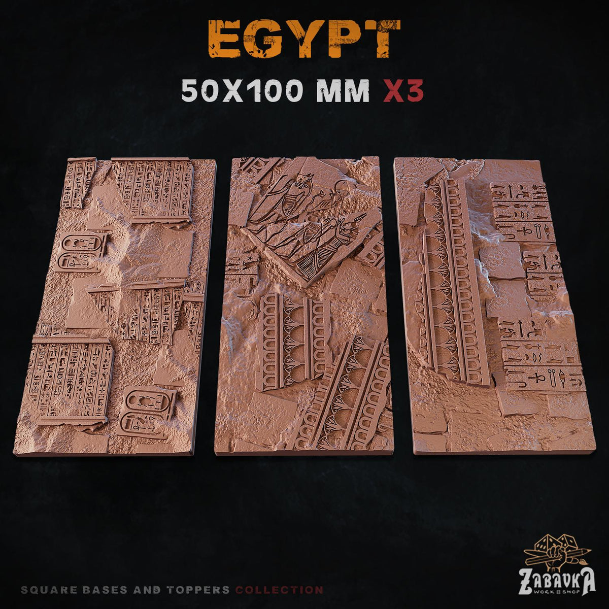 Egyptian Tomb Square Miniature Bases & Toppers | 25mm 30mm 40mm 50mm Rectangle Sizes | Rank and Flank Wargaming Resin Base Set | Magnets