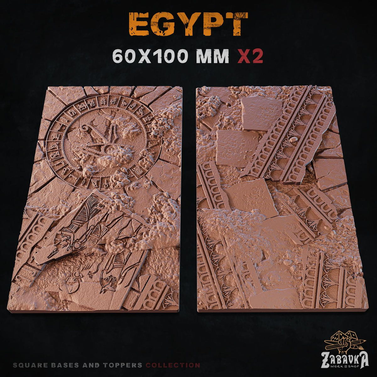 Egyptian Tomb Square Miniature Bases & Toppers | 25mm 30mm 40mm 50mm Rectangle Sizes | Rank and Flank Wargaming Resin Base Set | Magnets