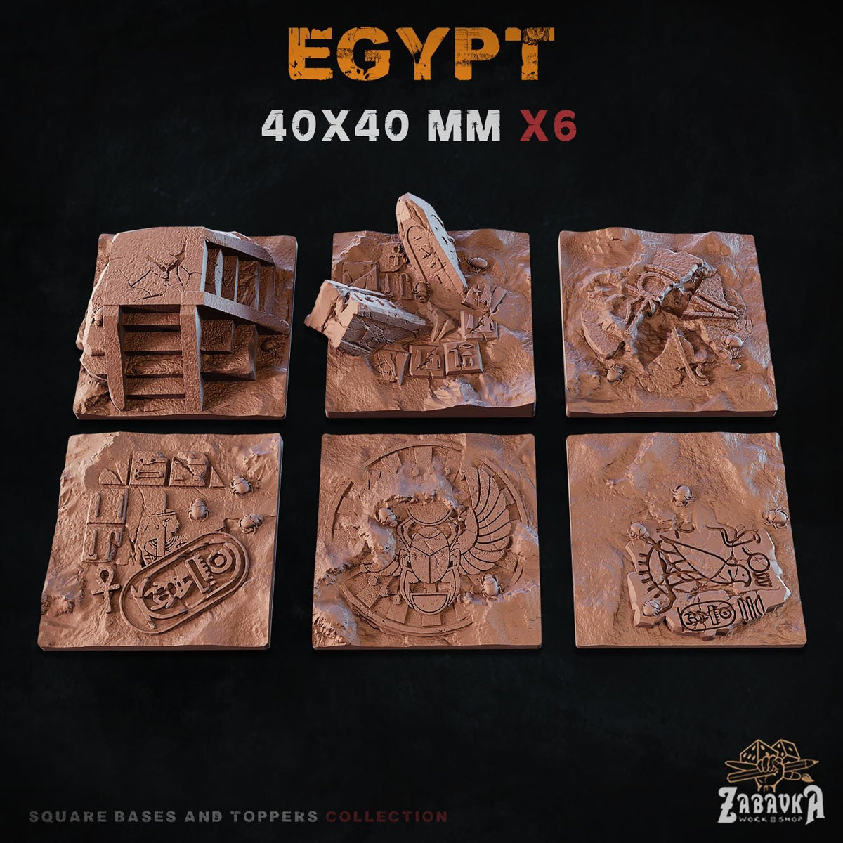 Egyptian Tomb Square Miniature Bases & Toppers | 25mm 30mm 40mm 50mm Rectangle Sizes | Rank and Flank Wargaming Resin Base Set | Magnets