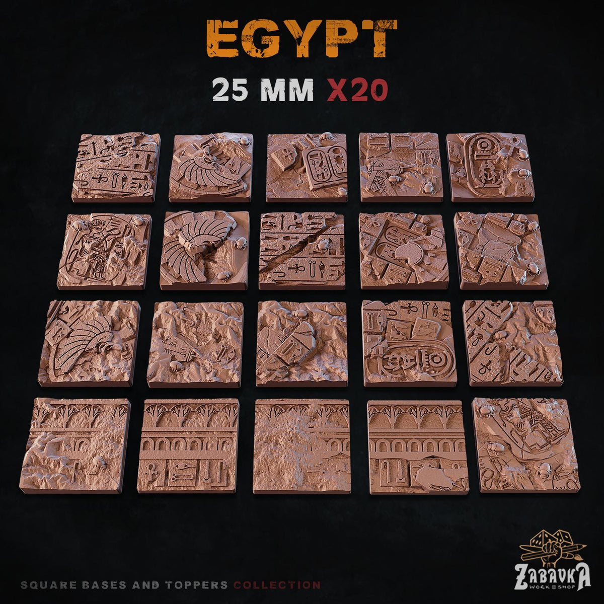 Egyptian Tomb Square Miniature Bases & Toppers | 25mm 30mm 40mm 50mm Rectangle Sizes | Rank and Flank Wargaming Resin Base Set | Magnets