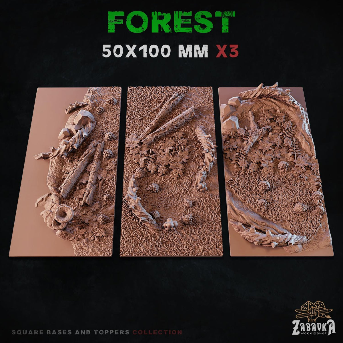 Forest Square Miniature Bases & Toppers | 25mm 30mm 40mm 50mm Rectangle Sizes | Rank and Flank Wargaming Resin Base Set | Magnet Ready
