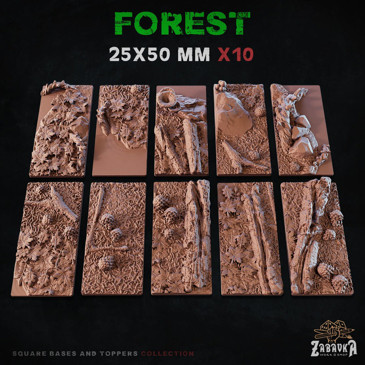 Forest Square Miniature Bases & Toppers | 25mm 30mm 40mm 50mm Rectangle Sizes | Rank and Flank Wargaming Resin Base Set | Magnet Ready