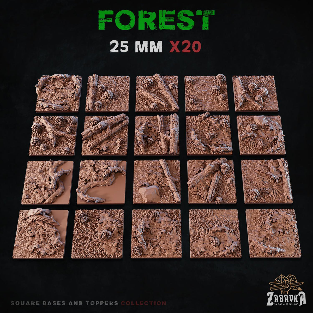 Forest Square Miniature Bases & Toppers | 25mm 30mm 40mm 50mm Rectangle Sizes | Rank and Flank Wargaming Resin Base Set | Magnet Ready