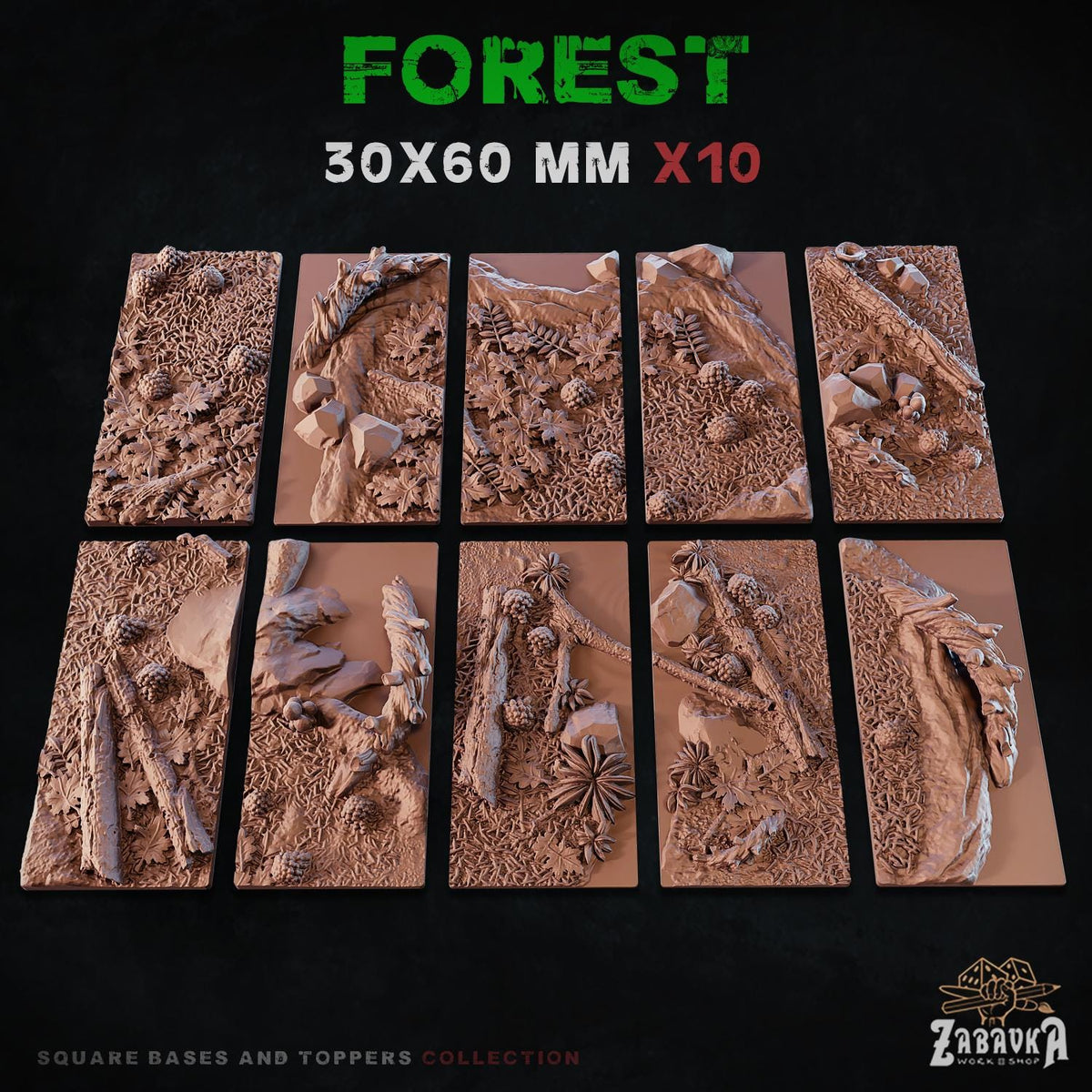 Forest Square Miniature Bases & Toppers | 25mm 30mm 40mm 50mm Rectangle Sizes | Rank and Flank Wargaming Resin Base Set | Magnet Ready