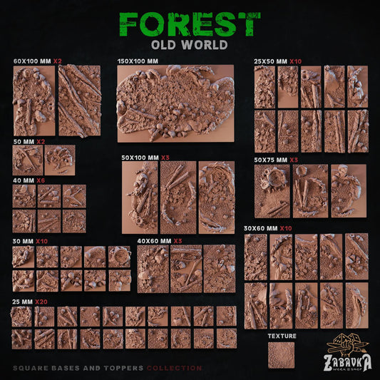 Forest Square Miniature Bases & Toppers | 25mm 30mm 40mm 50mm Rectangle Sizes | Rank and Flank Wargaming Resin Base Set | Magnet Ready