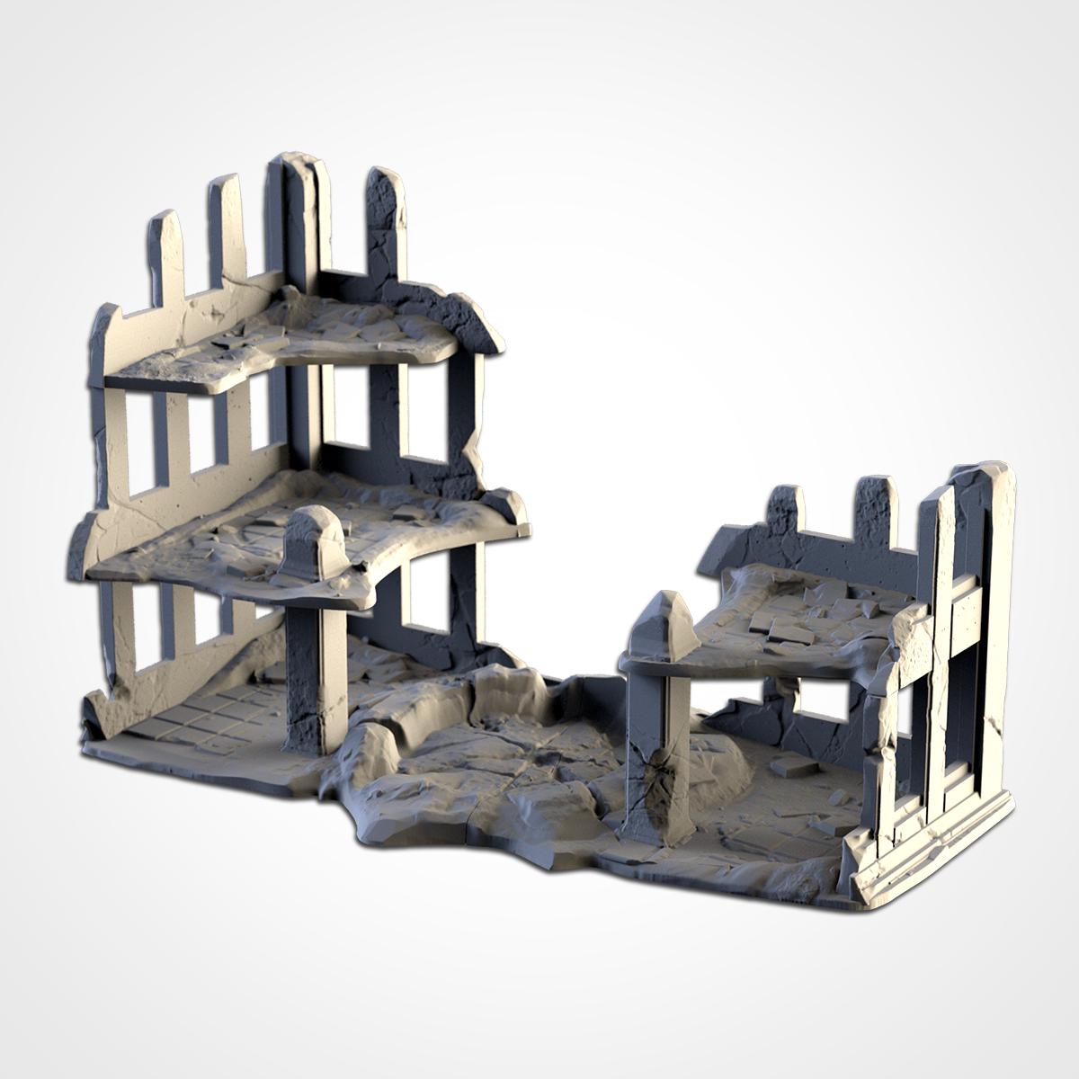 Ruined City Buildings Terrain Set | 32mm Post Apocalyptic Wargaming Scenery | War Torn Urban Tabletop Ruins