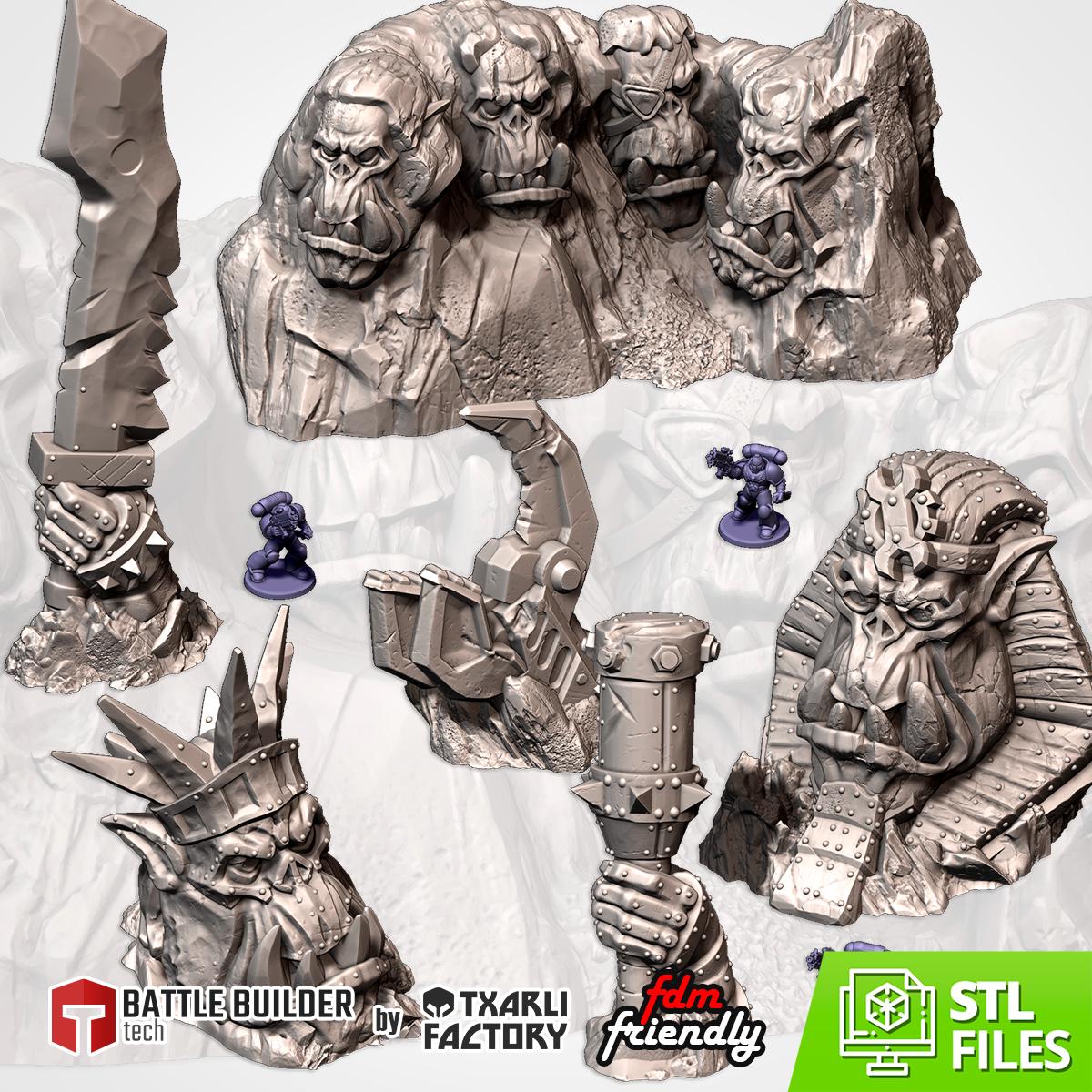 Orc Monuments Terrain Set | 32mm Fantasy Statues Scenery | Tabletop Wargaming Idols & Totems | Orcish Warband RPG Diorama