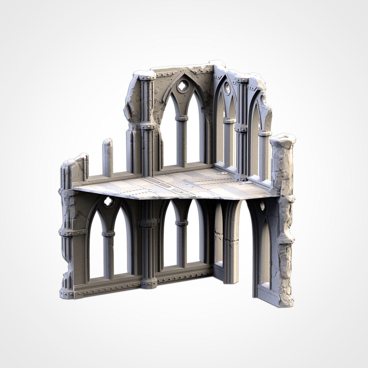 Gothic Cathedral Ruins Terrain 2 | 32mm Ruined Church Wargaming Scenery | Grimdark Tabletop Building | Fantasy & Sci-Fi RPG Diorama Set