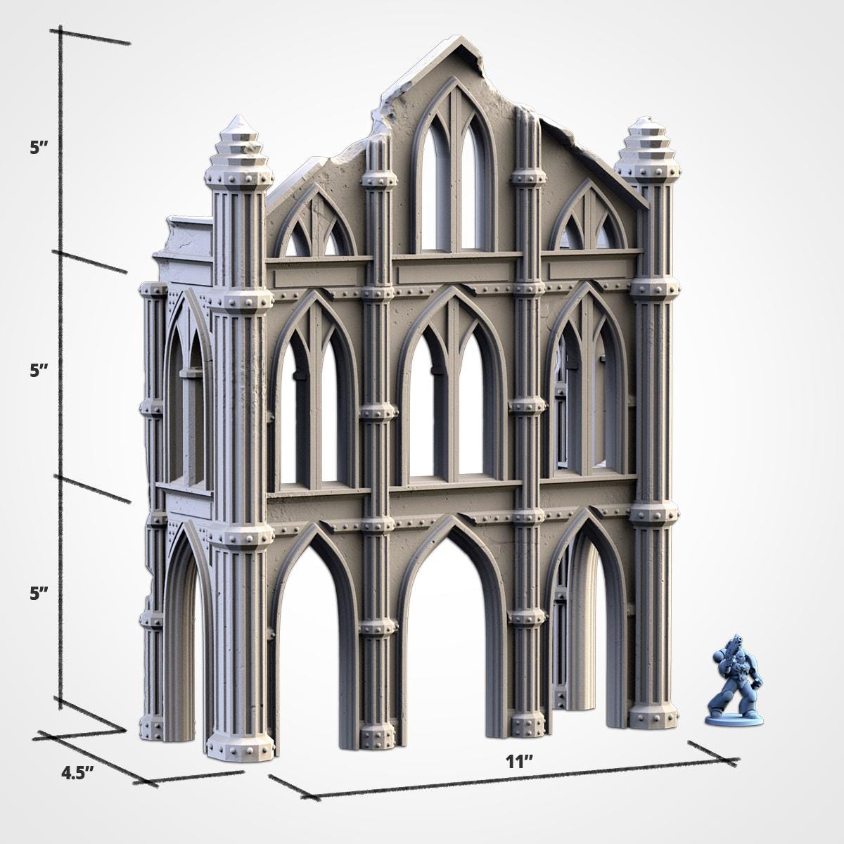 Gothic Cathedral Ruins Terrain 2 | 32mm Ruined Church Wargaming Scenery | Grimdark Tabletop Building | Fantasy & Sci-Fi RPG Diorama Set
