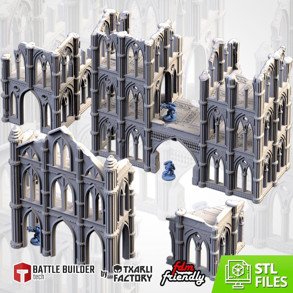 Gothic Cathedral Ruins Terrain 2 | 32mm Ruined Church Wargaming Scenery | Grimdark Tabletop Building | Fantasy & Sci-Fi RPG Diorama Set