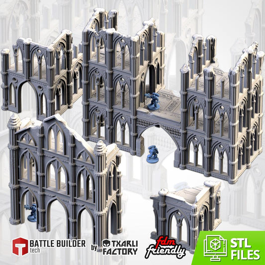 Gothic Cathedral Ruins Terrain 2 | 32mm Ruined Church Wargaming Scenery | Grimdark Tabletop Building | Fantasy & Sci-Fi RPG Diorama Set