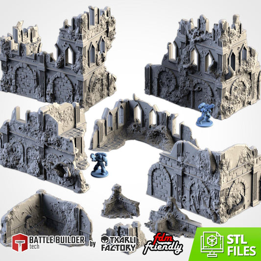 Infected Ruins Terrain Set | 32mm Corrupted Diseased Building Scenery | Plague Wargaming Tabletop Horror | RPG Diorama