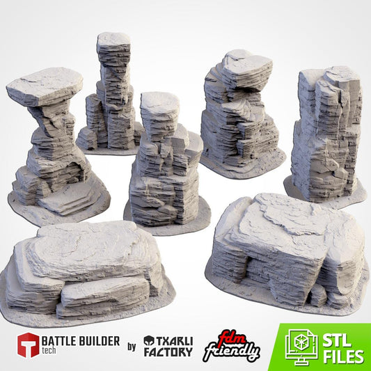 Rocky Mountains Terrain Set | 32mm Cliffs Hills & Rock Formations | Tabletop Wargaming Desert Scenery | Fantasy Sci-Fi RPG Landscape
