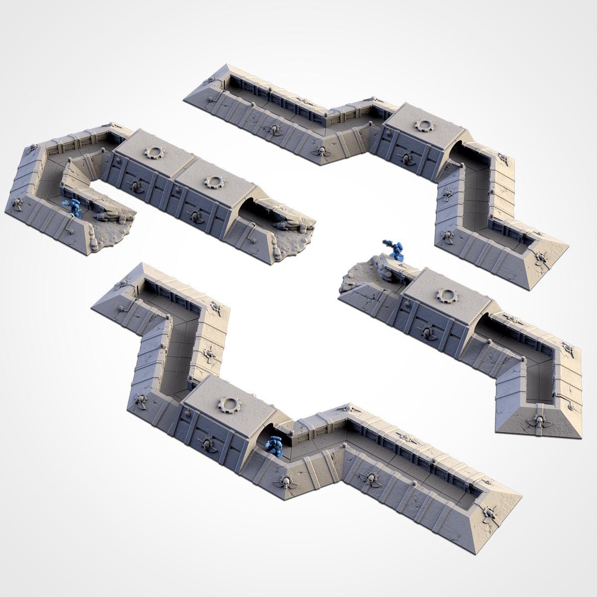 Modular Trenches Terrain Set | 32mm Trench System Fortifications Scenery | Tabletop Wargaming Defensive Line | WWII Sci-Fi War Diorama