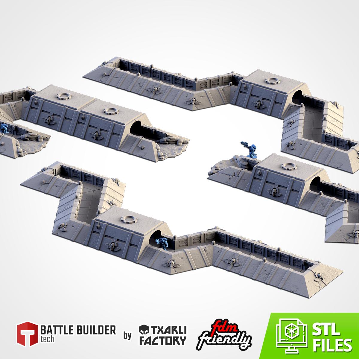 Modular Trenches Terrain Set | 32mm Trench System Fortifications Scenery | Tabletop Wargaming Defensive Line | WWII Sci-Fi War Diorama