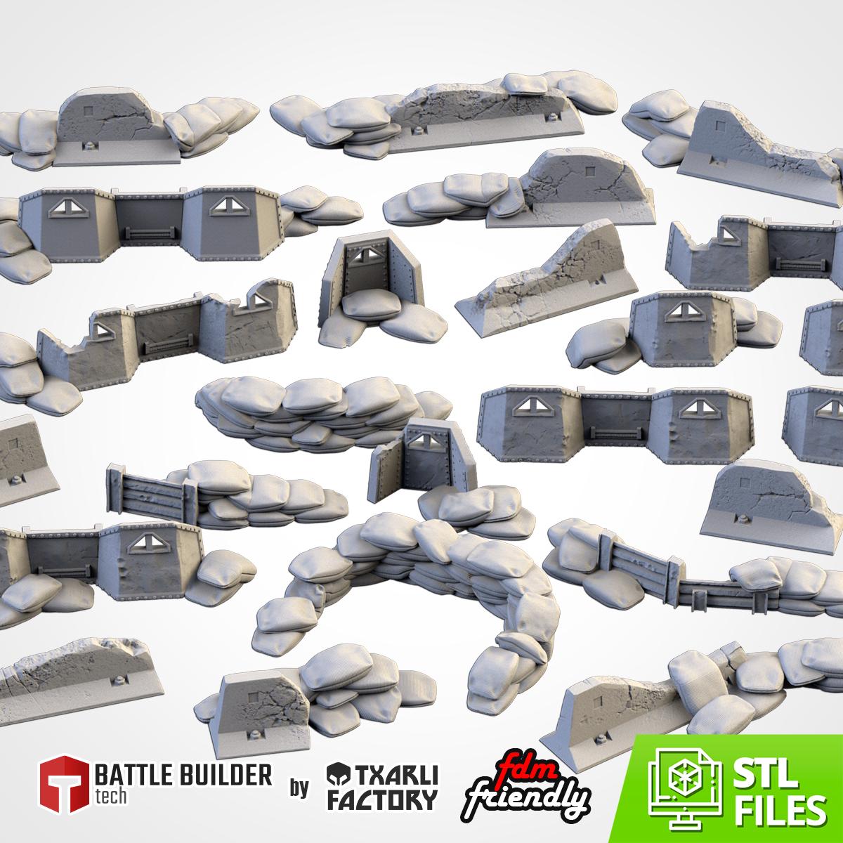 Street Barricades Terrain Set | 32mm Sandbags Barrels & Fences Cover | Tabletop Wargaming Scatter Scenery | Sci-Fi WWII Urban Defenses
