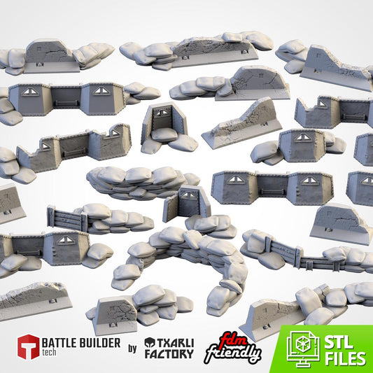 Street Barricades Terrain Set | 32mm Sandbags Barrels & Fences Cover | Tabletop Wargaming Scatter Scenery | Sci-Fi WWII Urban Defenses