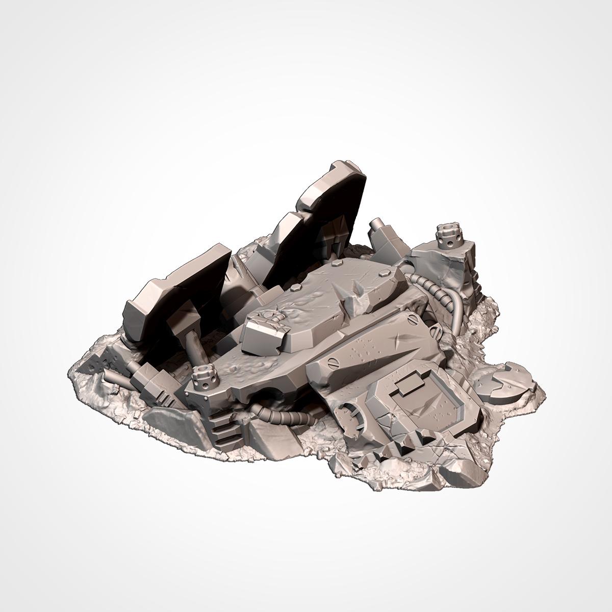 Crashed Tank Wrecks Terrain Set | 32mm Destroyed Sci-Fi Vehicle Scenery | Tabletop Wargaming Battlefield Cover | Post Apocalyptic Diorama