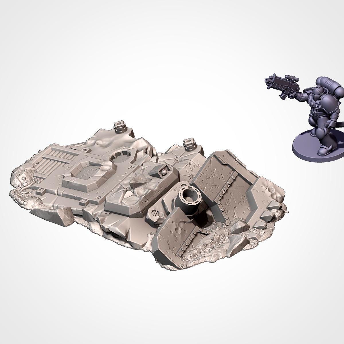 Crashed Tank Wrecks Terrain Set | 32mm Destroyed Sci-Fi Vehicle Scenery | Tabletop Wargaming Battlefield Cover | Post Apocalyptic Diorama