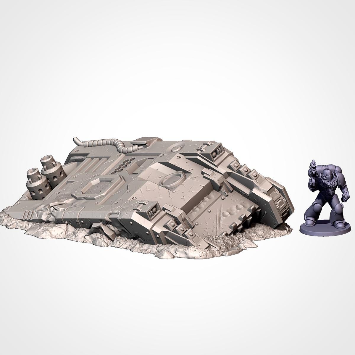 Crashed Tank Wrecks Terrain Set | 32mm Destroyed Sci-Fi Vehicle Scenery | Tabletop Wargaming Battlefield Cover | Post Apocalyptic Diorama