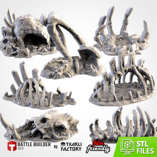 Giant Bones Terrain Set | 32mm Monster Skeleton Dragon Ribcage Scenery | Fantasy Tabletop Wargaming Graveyard | Undead RPG Diorama
